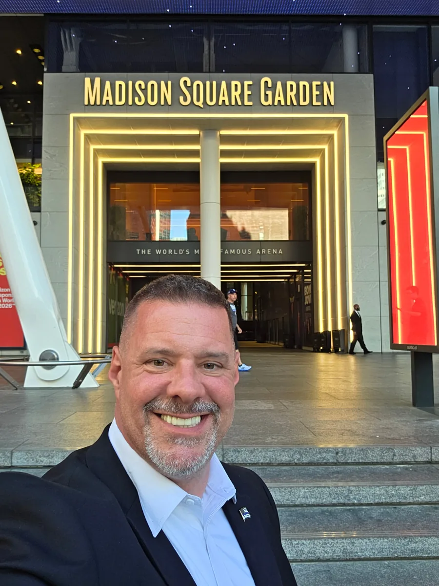 Executive protection agent at the Madison Square Garden main entrance in Midtown Manhattan